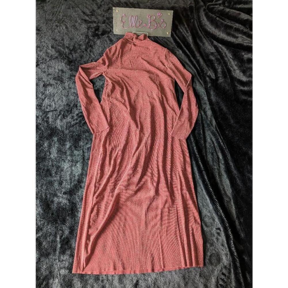 NWT Wild Fable Burgundy Sparkle Long Sleeve Midi Dress L